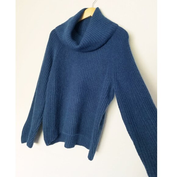 J. Crew Point Sur Ribbed Turtleneck Sweater M Chunky Teal Blue Mohair Wool  Knit - Picture 14 of 14